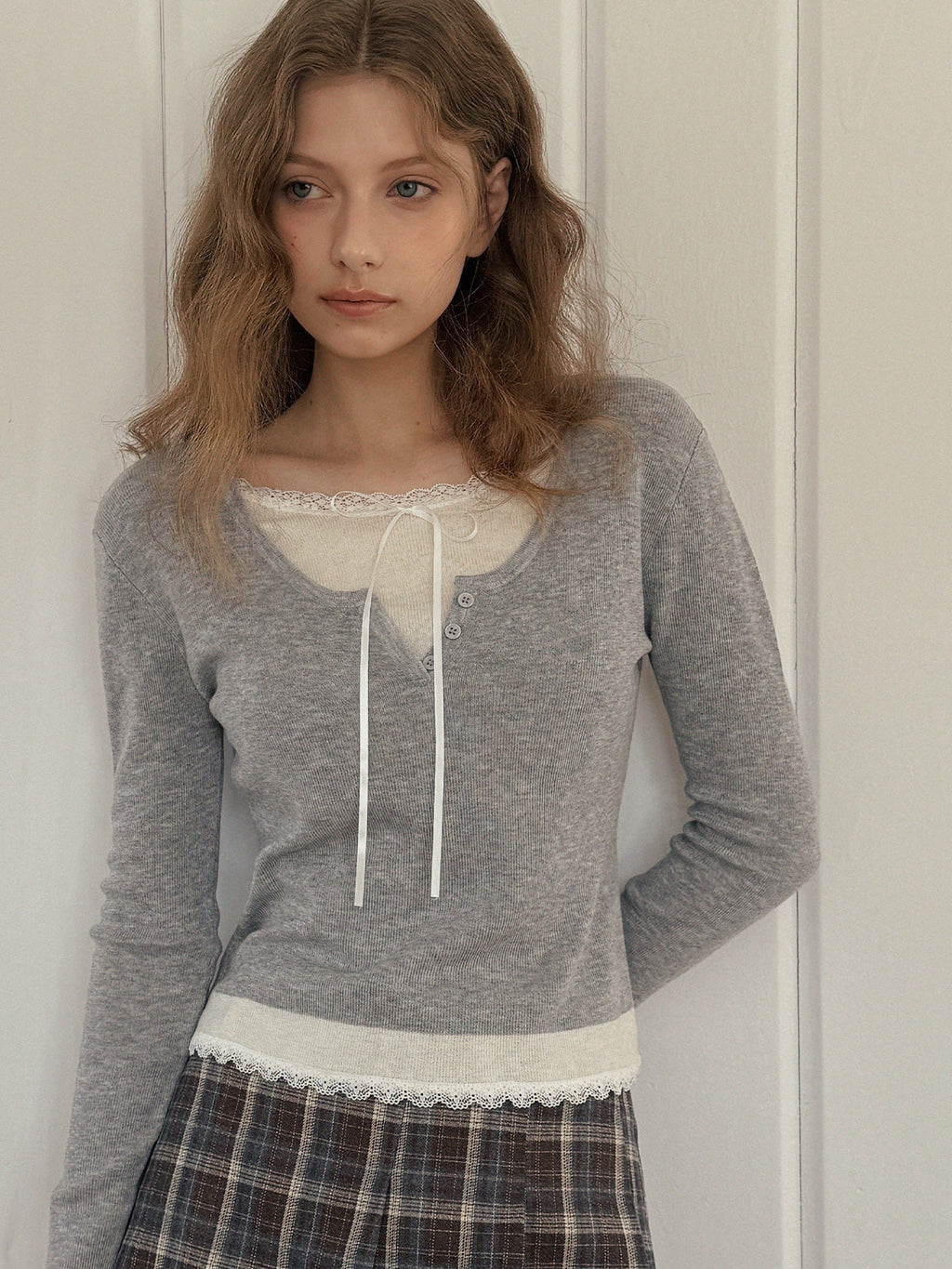 [TWEE] Luzel Tie Layered Long Sleeve Knit