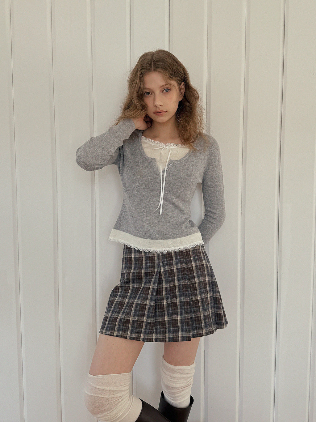 [TWEE] Luzel Tie Layered Long Sleeve Knit