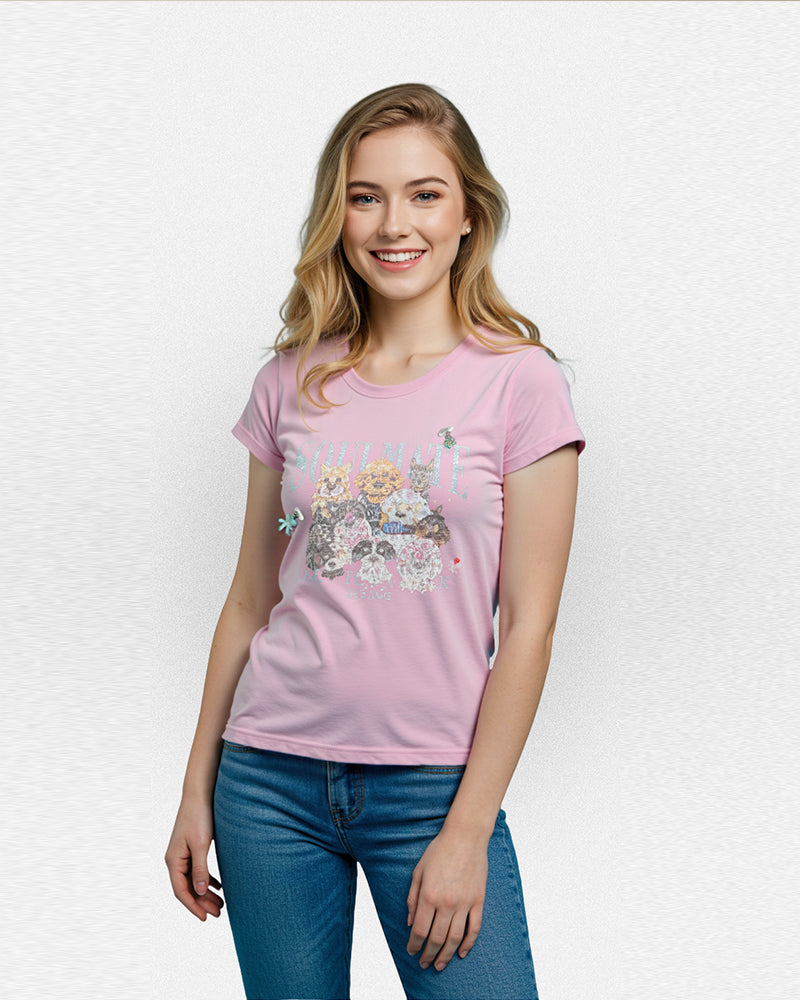 [DFRAME] Make Dog Printed Short Sleeve T-shirt "SOULMATE" Casual Women's Short Sleeve T-shirt