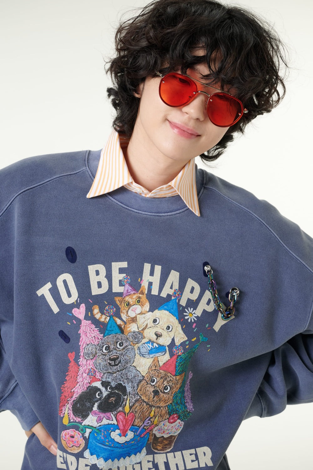 [CLOUD CAKE] Men's Fashion Pigment Double-Layer Fabric Printed Sweatshirt