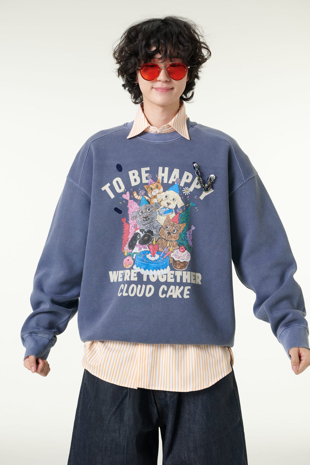 [CLOUD CAKE] Men's Fashion Pigment Double-Layer Fabric Printed Sweatshirt