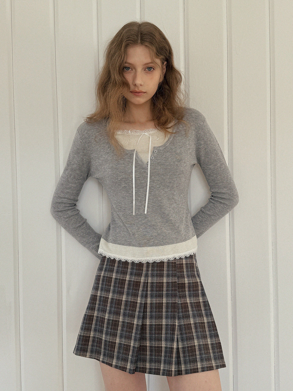 [TWEE] Luzel Tie Layered Long Sleeve Knit