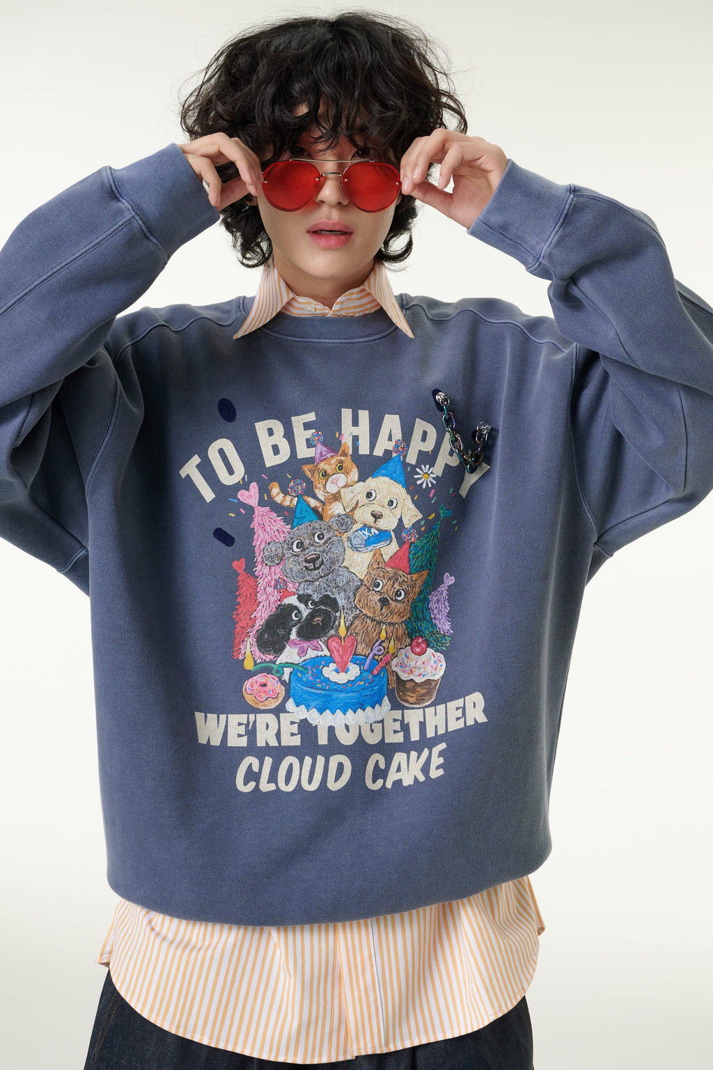 [CLOUD CAKE] Men's Fashion Pigment Double-Layer Fabric Printed Sweatshirt