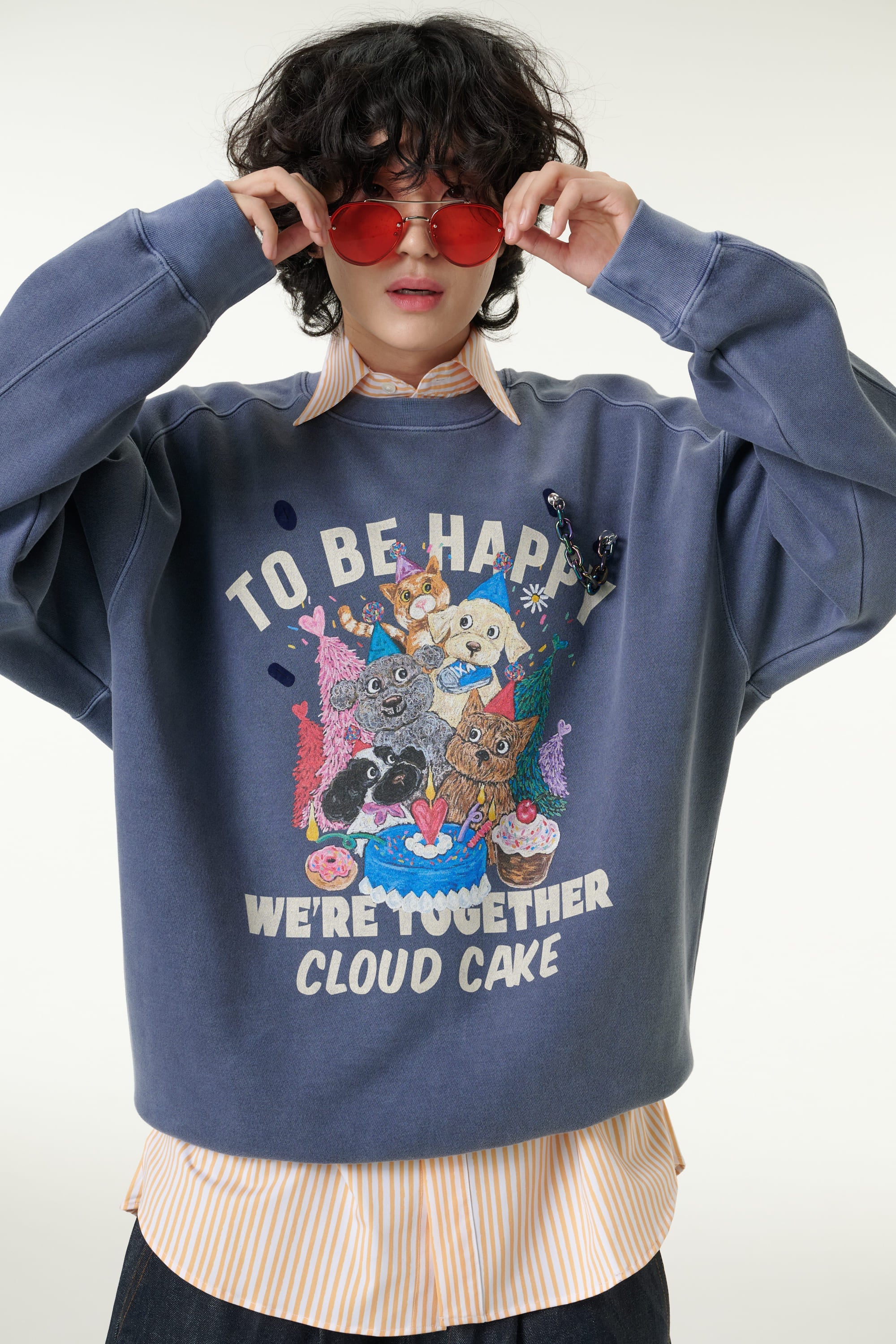 [CLOUD CAKE] Men's Fashion Pigment Double-Layer Fabric Printed Sweatshirt