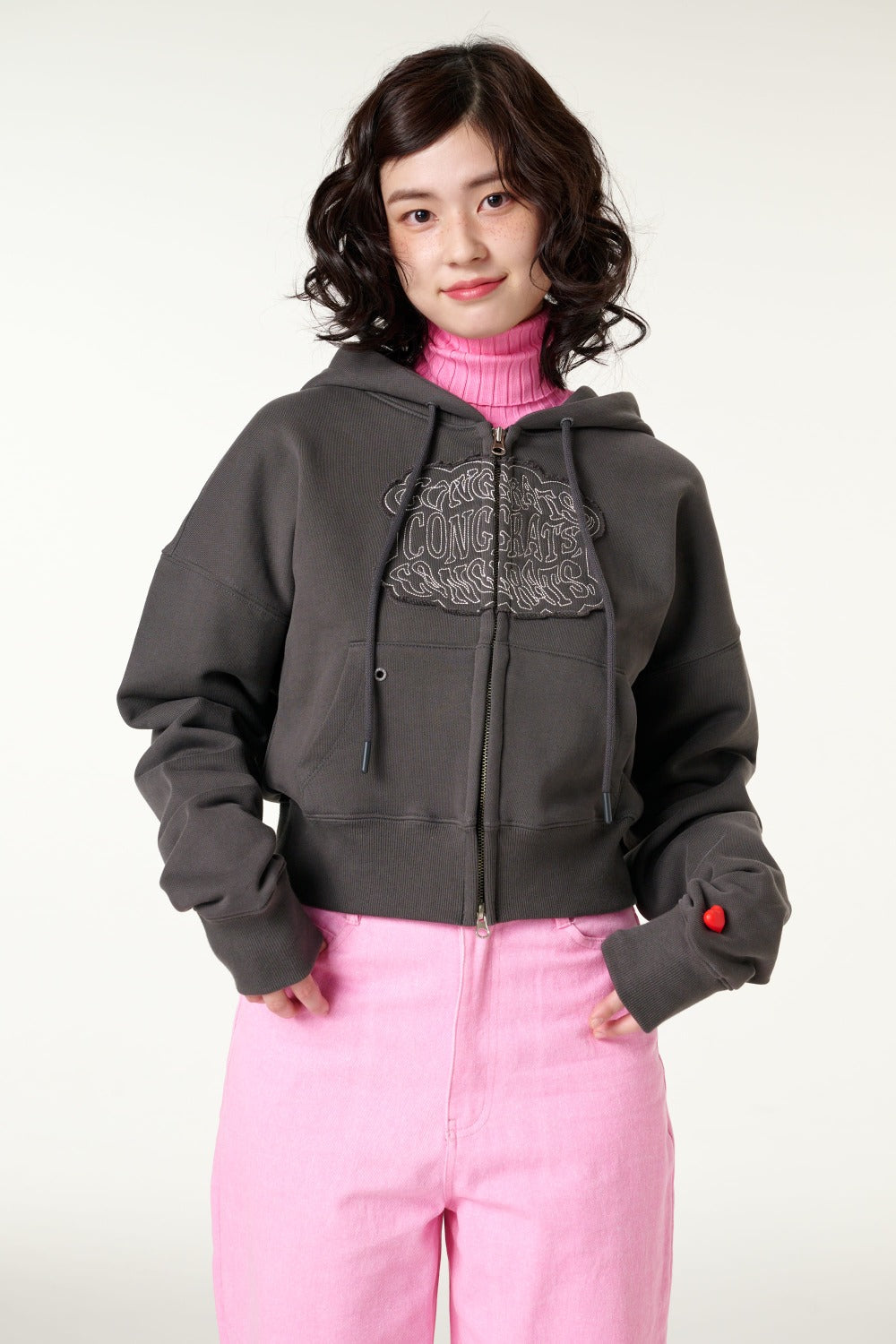 [CLOUD CAKE] Cloud Cake Applique Embroidery Crop Hoodie Zip-up