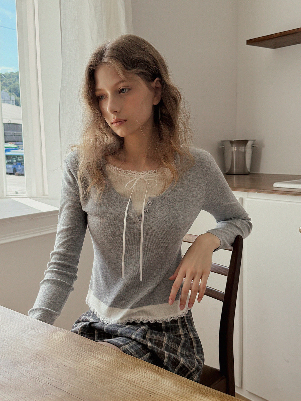 [TWEE] Luzel Tie Layered Long Sleeve Knit