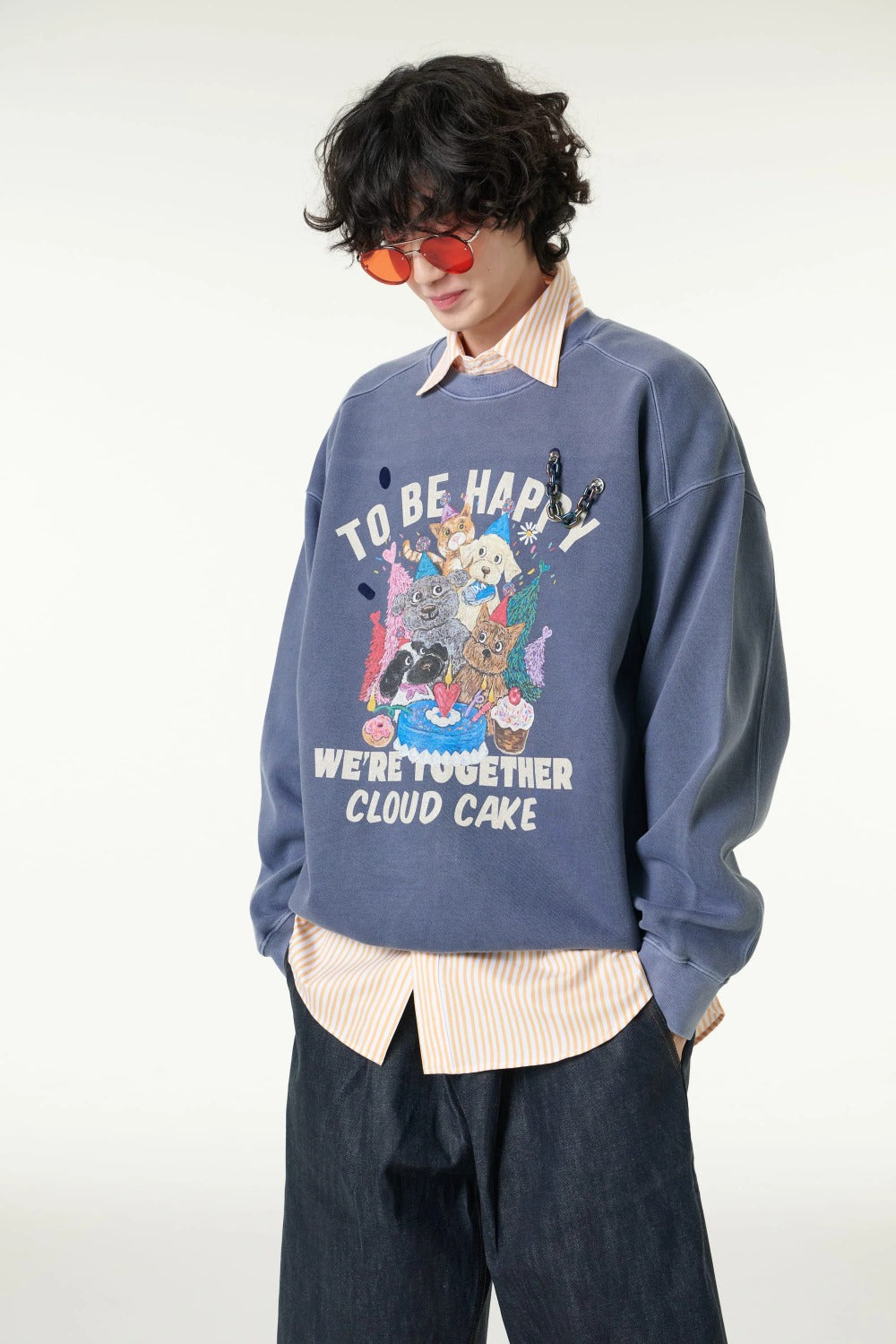 [CLOUD CAKE] Men's Fashion Pigment Double-Layer Fabric Printed Sweatshirt