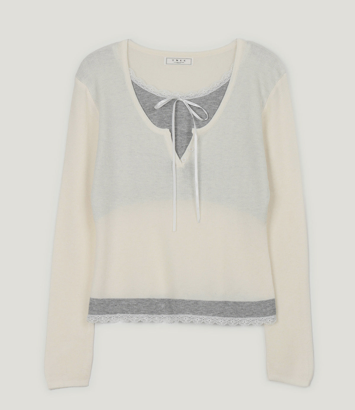 [TWEE] Luzel Tie Layered Long Sleeve Knit