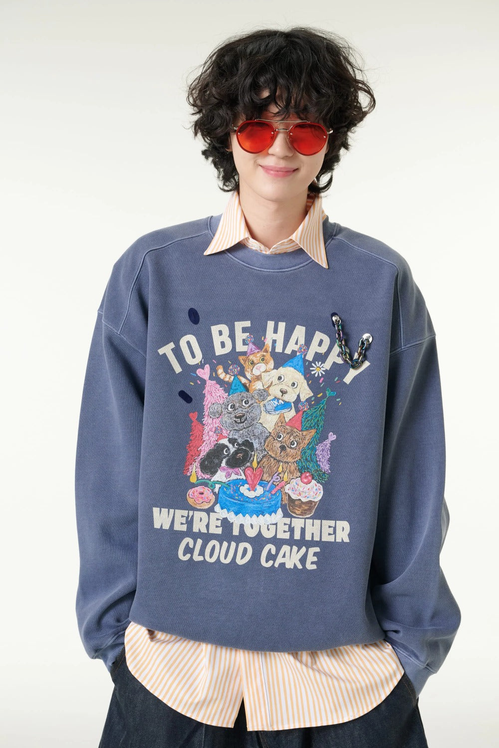 [CLOUD CAKE] Men's Fashion Pigment Double-Layer Fabric Printed Sweatshirt
