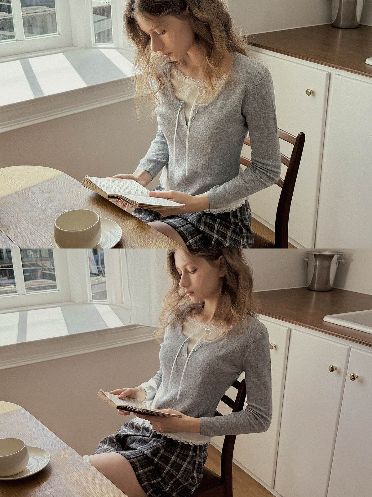 [TWEE] Luzel Tie Layered Long Sleeve Knit